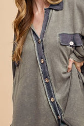 Annie Wear Women's Waffle-Knit Mineral Washed Button Down Shirt - Stylish & Versatile